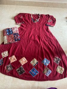 Maroon Patchwork Kurta with Dupatta