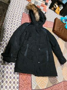 Black Puffer Jacket with Hood winter thick