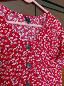 Red Floral Button-Down Dress