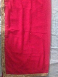 Elegant Red Dupatta with Gold Border(no blouse