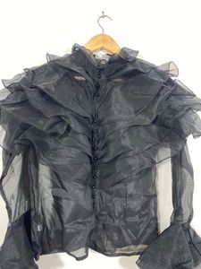 Women Black Ruffles Style Top