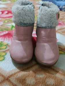 Pink Fur-Trimmed Ankle Boot