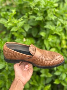 Brown Woven Leather Loafers