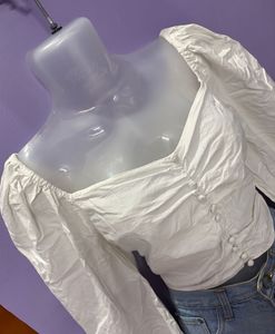 🤍Chic White Puff Sleeve Top