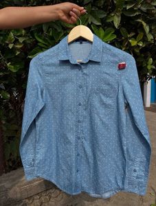 Blue Polka Dot Denim Shirt