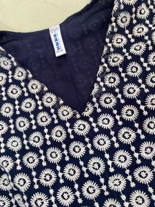 Navy Blue Embroidered Peplum Top | Casual Ethnic W