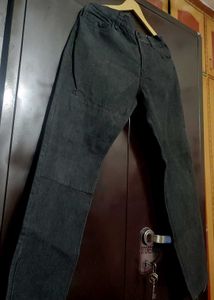 Charcoal White Dots Print Denim Jeans 34 Waist