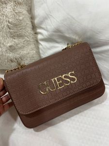 GUESS Brown Croc Embossed Shoulder Bag