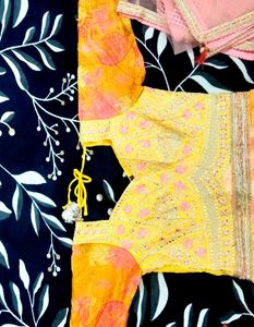 Yellow Floral Print Lehenga Choli Set