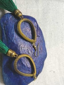 Green Tassel Drop Earrings