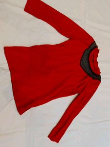 Chic Red Long Sleeve Top with Lace Detai for 11 to