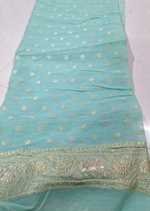Elegant aqua cotton jari saree