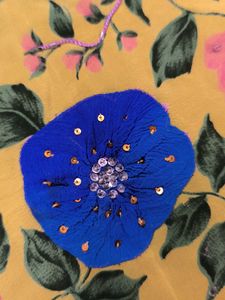 Pure Crepe Floral Hand work And Painted Sari