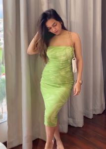 Strapless Ruched Lime Green Dress