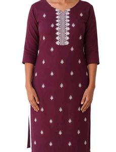 Maroon Embroidered Cotton Kurta