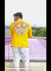Yellow Floral Embroidered Blazer