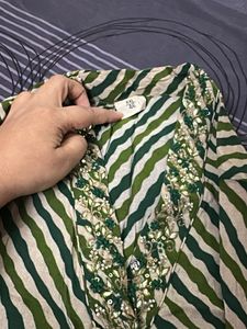Elegant Green Striped Kurta with Embellishments