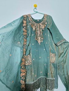 Embroidered Teal Kurta Set