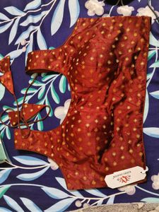 Elegant Maroon Silk Blouse with Gold Print