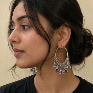 Oxidised Silver Jhumka Hoop Earrings