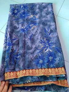 Blue Printed Saree With Unstitched Blouse