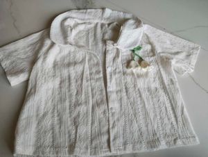 White Embroidered Cherry Short Sleeve Top