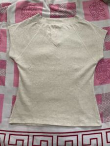 Cream V-Neck T-Shirt