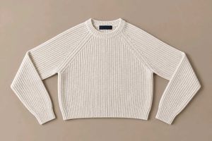 CREAM RIBBED TEXTURED CREW NECK SWEATER