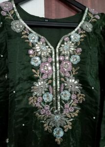 Embroidered mehndi green Kurta with plazo