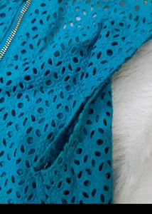 Teal Eyelet Sleeveless Top