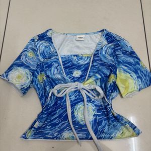 Van Gogh Inspired Starry Night Print Wrap Top
