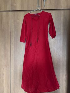 Vibrant plain Red Cotton Kurta
