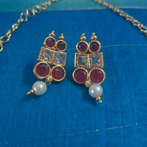 Gold plated Ruby Kundan Set