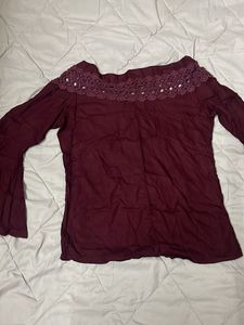 Maroon Lace Yoke Top