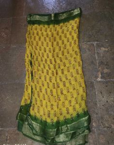 Vibrant Yellow &amp; Green Block Print Saree
