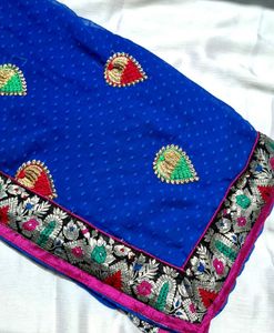 Royal Blue Embroidered Saree