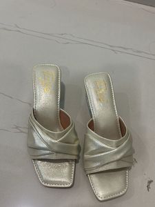 Elegant Golden Block Heel Mules