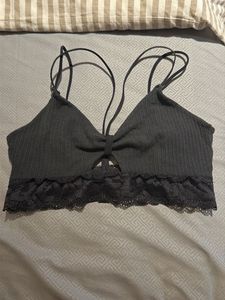 Ribbed Lace Trim Bralette