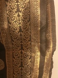 Elegant Black &amp; Gold Silk dupatta fabric