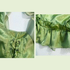 Mint Satin Y2k Lace-Up Corset Top