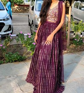 wine color party wear lehnga