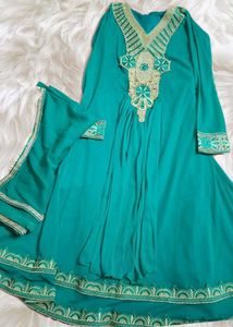 Elegant Teal Embroidered Gown