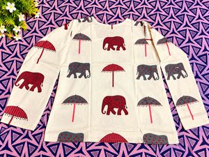 🐘 Modran Elephant &amp; Umbrella Printed Short Kurti