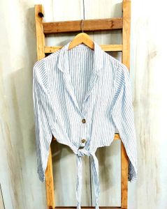 Chic Striped Tie-Front Shirt Size-32
