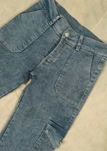 Trendy Blue Denim Cargo Jeans