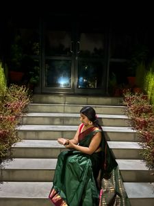 Elegant Dark Green Saree with Pink Blouse