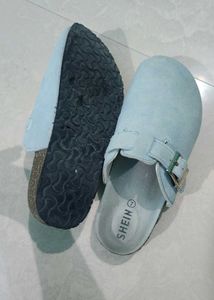 Shein Light Blue Suede Clogs with Buckle