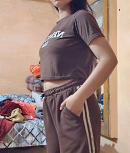Brown Crop Top &amp; Jogger Set
