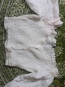 White Smocked Crop Top with Ruffles