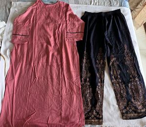 Pink Kurta with Black Printed Palazzos